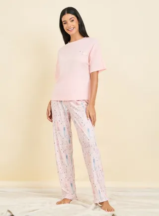 Dog Print T-shirt and Pyjama Set 