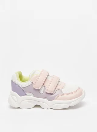 Girls Colourblocked Sneakers with Hook and Loop Closure 