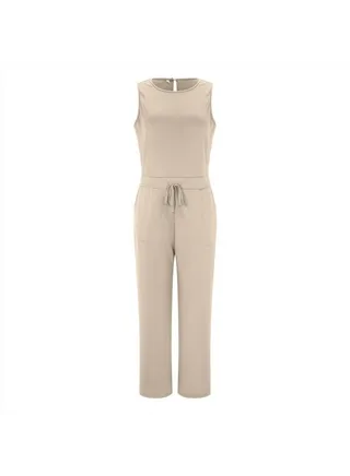 New Jumpsuits for Women 2023 The Air Essentials Jumpsuit Sleeveless Wide Leg Jumpsuits Belted Rompers with Pockets 