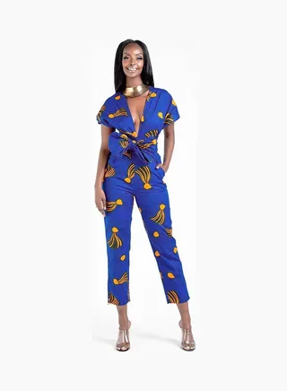 Printed Casual Jumpsuit Blue 