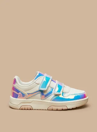Girl's Textured Casual Sneakers Shoes With Hook And Loop Closure 