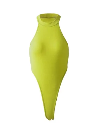 Solid Sleeveless Bodysuit Fluorescent Green 