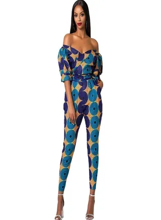 Casual Off the Shoulder Long Trousers Jumpsuit Multicolour 
