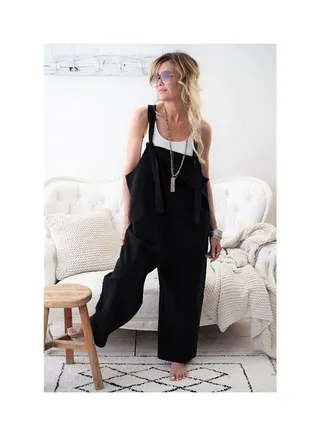 Solid Rompers With Pockets Black 