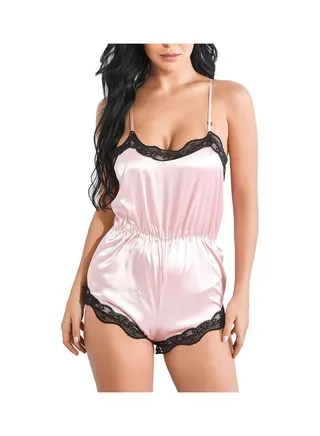 Lace Patchwork Bodysuit Pink 