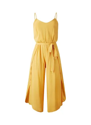 Solid Sleeveless Jumpsuit Yellow 