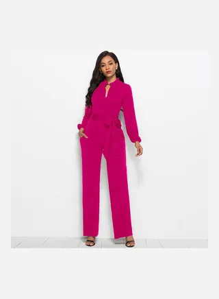 Solid Belted Jumpsuit Rose 