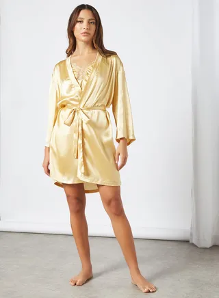 Satin Loungewear Set Pale Yellow 