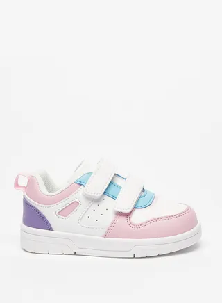 Girls Paneled Sneakers with Hook and Loop Closure 