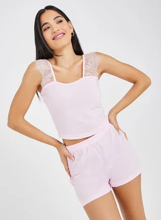 Scallop Lace Strap Cami & Shorts Set 