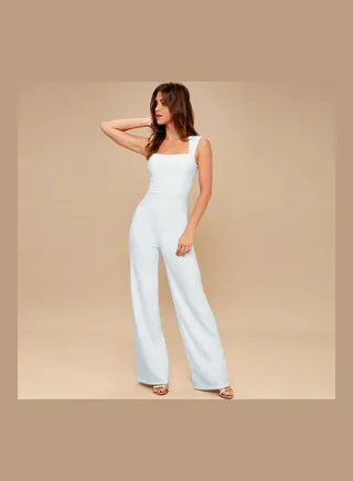Back Zippered Solid Jumpsuit White 