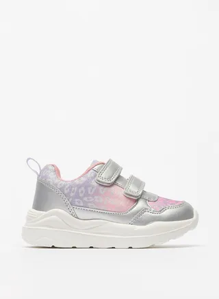 Girls Glitter Print Sneakers with Hook and Loop Closure 