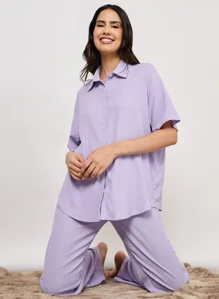 Textured Shirt and Pyjama Set