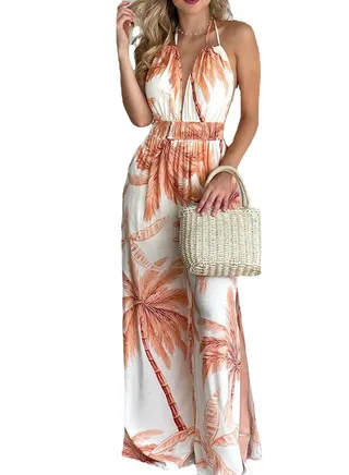 Women's New Fashion Digital Printed Colorful Jumpsuit 