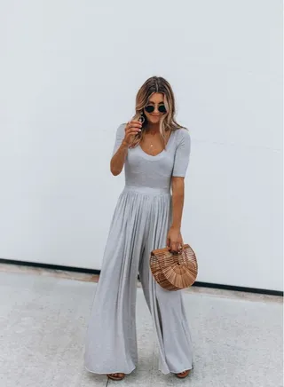 Women's Solid Color Short Sleeve Wide Leg Loose Jumpsuit 
