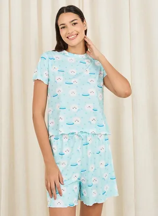 Cloud Print Lettuce Trim T-shirt and Short Set 