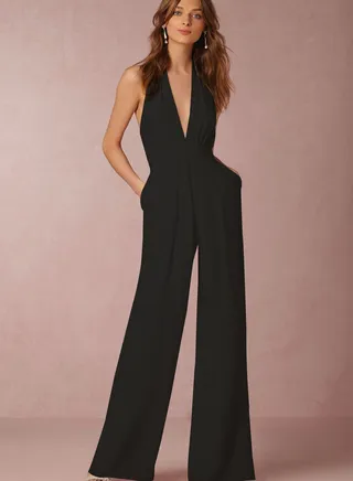 V-neck Jumpsuits Black 