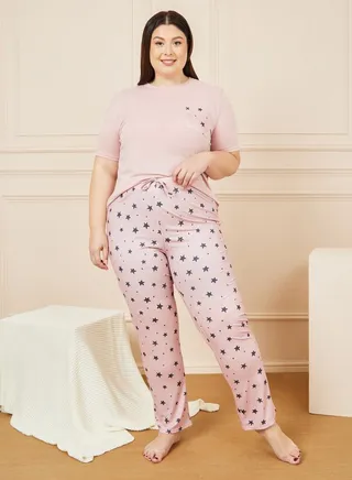 Ditsy Star Print Pocket T-Shirt & Pyjama Set 