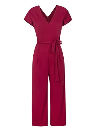 Summer Short-sleeved V-neck Jumpsuit Temperament Casual Red 