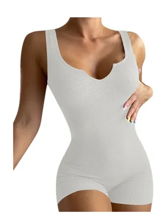 Solid Color Casual Knitted Ribbed Vest Slim Jumpsuit 