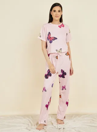 Butterfly AOP T-shirt and Pyjama Set 