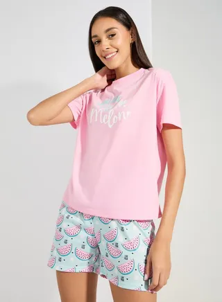 One In A Melon Graphic Drop Shoulder T-Shirt & Shorts Set 