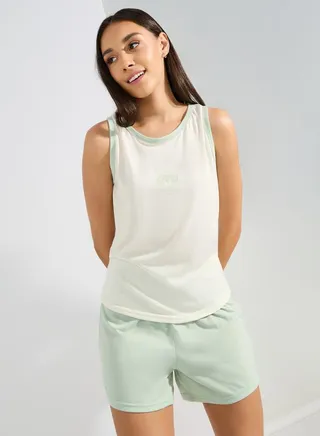 Graphic Print Contrast Edge Vest & Shorts Set 