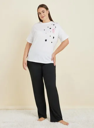 Plus Falling Stars Drop Shoulder T-Shirt & Pyjama Set 