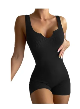 Solid Color Casual Knitted Ribbed Vest Slim Jumpsuit 