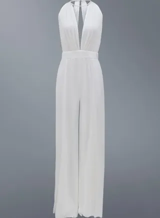 V-neck Jumpsuits White 