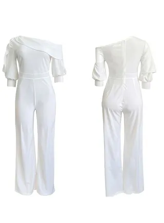 Women's Slim Fitting High Waist Oversize Jumpsuit White 