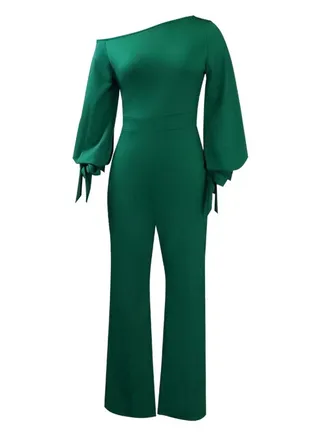 Casual High Waist Large Wide Leg Jumpsuit Green 