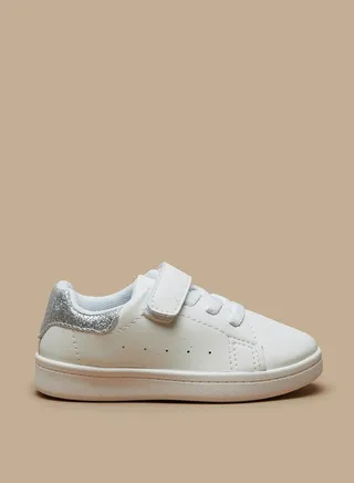 Girls Glitter Textured Panel Detail Sneakers with Hook and Loop Closure 