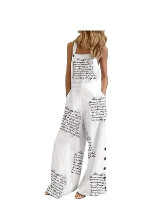 Summer's New Printed Sleeveless Loose Casual Suspender Wide-leg Jumpsuit 