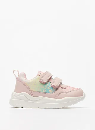 Girls Glitter Print Sneakers with Hook and Loop Closure 