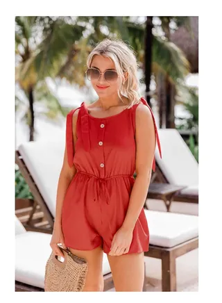 Women's Coconut Buckle Sleeveless Lace-up Solid Color Elastic Waist Suspender Loose Jumpsuit 