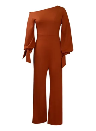 Casual High Waist Large Wide Leg Jumpsuit Brown 