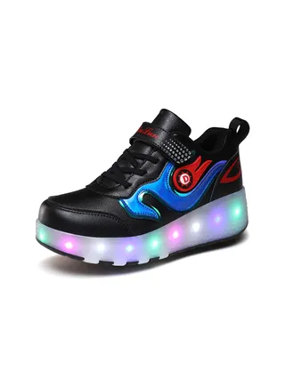 LED Light Up Roller Skates Wheel Shoes for Kids Black 