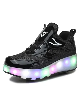 LED Light Up Roller Skates Wheel Shoes for Kids Black 