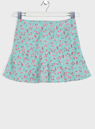 Natilene Girls Turquoise Blue Printed Mini Length Skort 