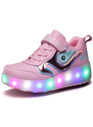 LED Light Up Roller Skates Wheel Shoes for Kids Pink 