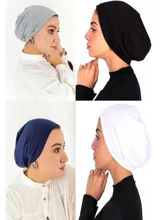 Bundle Of 4 Cotton Bonnet Cap Women's - MultiColour 