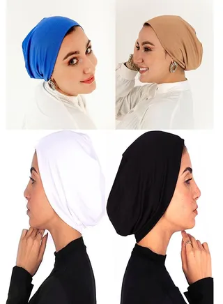 Bundle Of 4 Cotton Bonnet Cap Women's - MultiColour 