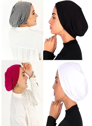 Bundle Of 4 Cotton Bonnet Cap Women's - MultiColour 