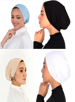 Bundle Of 4 Cotton Bonnet Cap Women's - MultiColour 