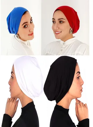 Bundle Of 4 Cotton Bonnet Cap Women's - MultiColour 