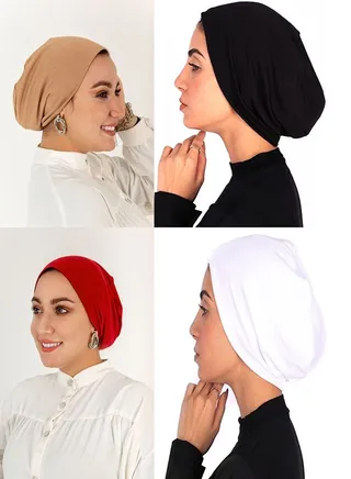 Bundle Of 4 Cotton Bonnet Cap Women's - MultiColour 