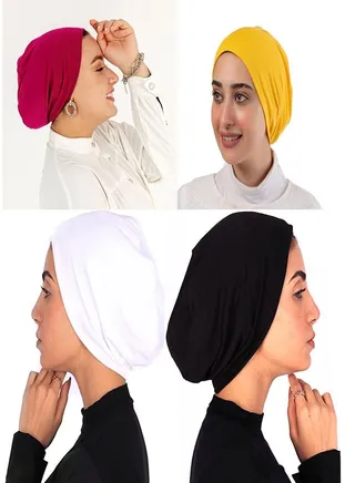 Bundle Of 4 Cotton Bonnet Cap Women's - MultiColour 