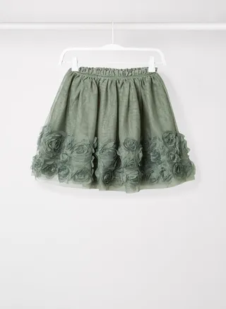 Girls Floral Applique Skirt Green 