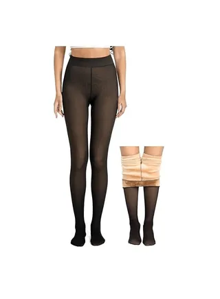 Fleece Lined Tights Women Leggings Thermal Pantyhose Fake Translucent Tights Opaque High Waisted Winter Warm Sheer Tight (220g S/M, Black) 